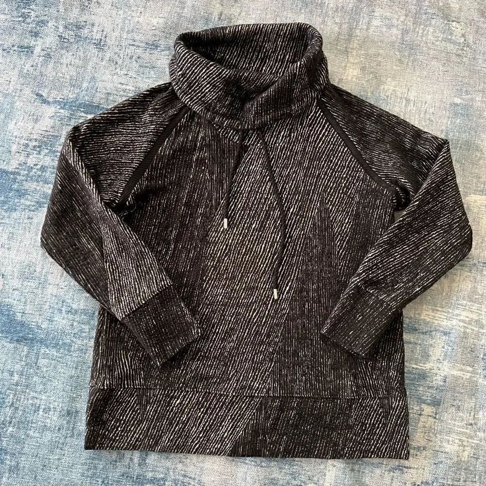 Kirkland Black White Textured Cowl Roll Neck Jacquard Pullover Sweater Medium